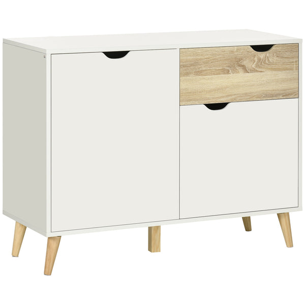 Modern White Sideboard - Accent Storage Cabinet with Drawer and 2 Doors for Home Organization - Ideal for Bedroom, Living Room, or Hallway Spaces