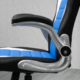 Ergonomic Racing Style Gaming Chair - PU Leather, Height Adjustable, Swivel, Tilt, Flip-Up Armrests in Blue - Comfortable Desk Chair for Gamers and Professionals