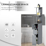 Freestanding Tall Bathroom Cabinet with 2-Tier Shelf and Drawers - Narrow Grey Cupboard Storage Unit - Space-Saving Organizer for Restroom or Laundry Room