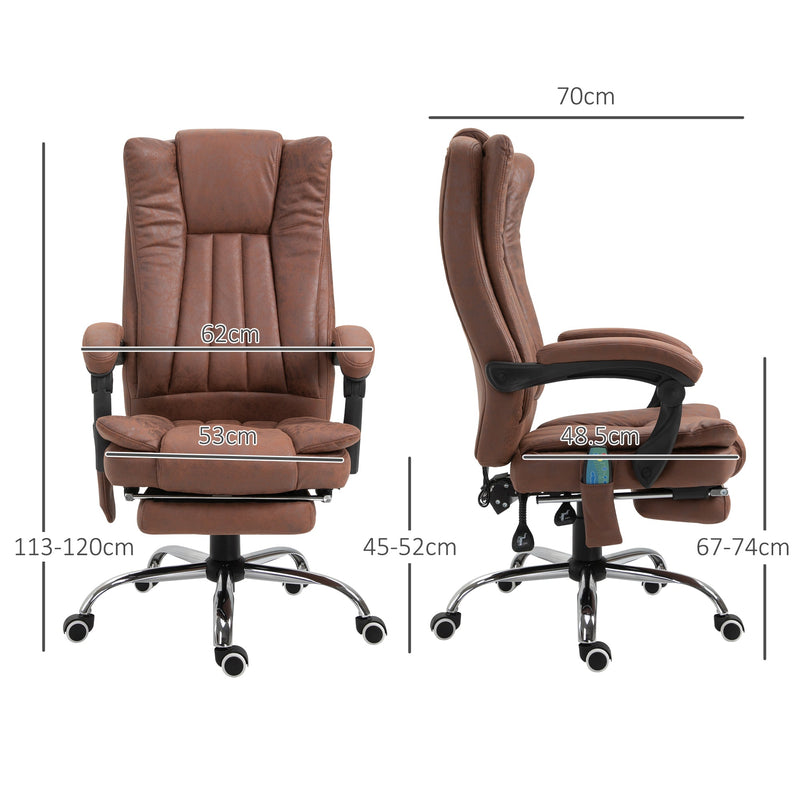 Heated Reclining Leathaire Fabric Computer Chair with Footrest - High Back Vibration Massage Office Chair in Brown - Comfort for Long Hours at Desk