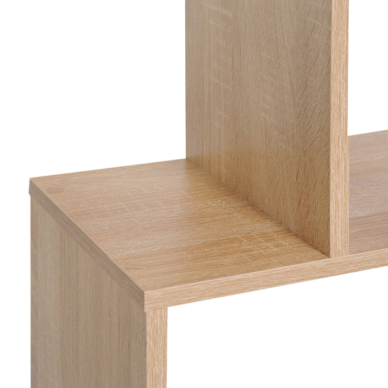 S-Shaped Wooden Bookcase - 6-Tier Storage Display Shelves & Room Divider - Versatile Oak Cabinet for Home and Office Organization