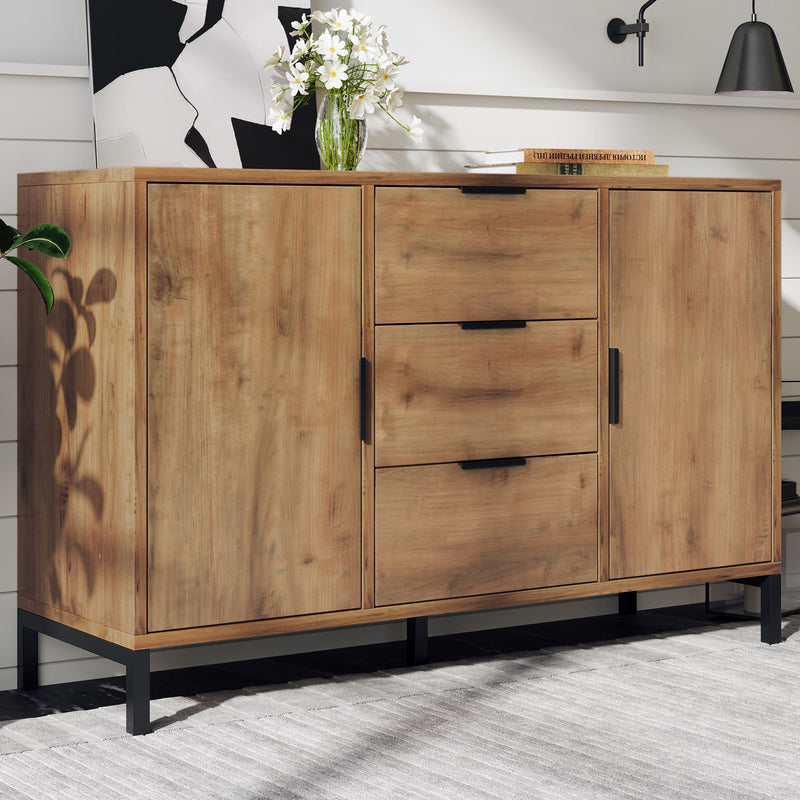Modern Dark Oak Sideboard - Spacious Living Room Cabinet with 2 Doors & 3 Drawers, Adjustable Shelf - Elegant Storage Solution for Home Organization, 120x40x76 cm
