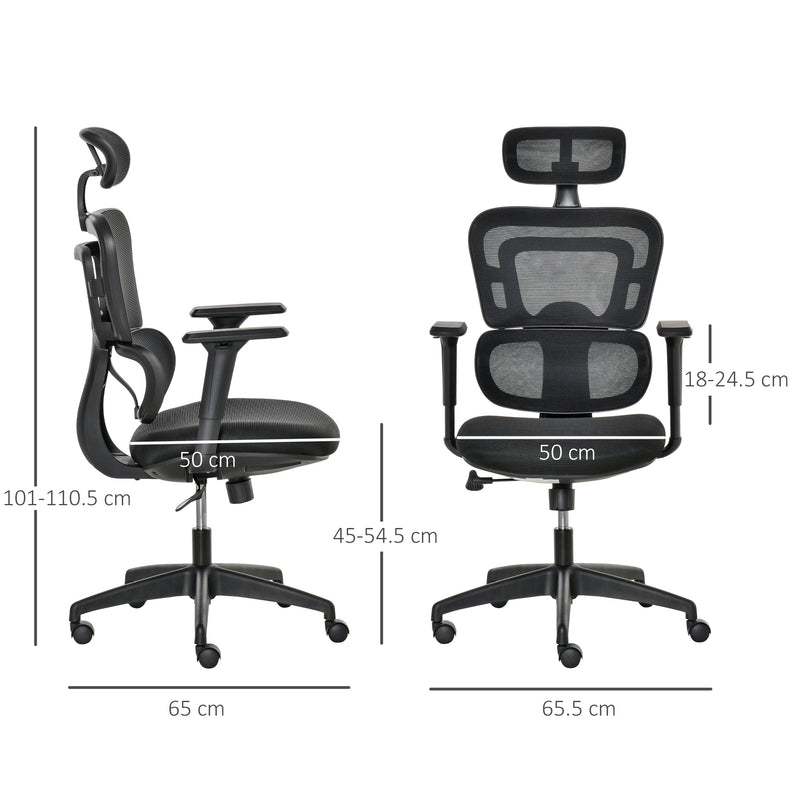 Ergonomic High-Back Mesh Office Chair - Swivel Desk Chair with Adjustable Height, Headrest, and Lumbar Support - Comfortable Padded Seating for Home Office Use