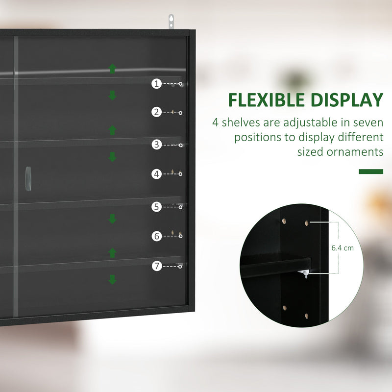 5-Tier Particle Board Display Cabinet with Glass Doors - Sleek Black Finish, Multipurpose Shelving Unit - Ideal for Showcasing Collectibles & Organizing Home Spaces
