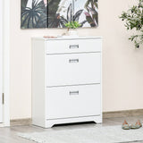 Slim White Tipping Shoe Cabinet - Entryway Storage Rack with Pull-Down Doors & Drawer, Adjustable Shelf - Space-Saving Organizer for Hallways and Small Areas