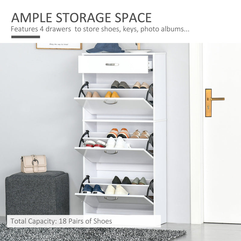 High Gloss Shoe Cabinet with 4 Pull-Down Drawers - Adjustable Storage Cupboard for 18 Pairs, Flip Doors Design - Ideal Organizer for Entryway or Closet