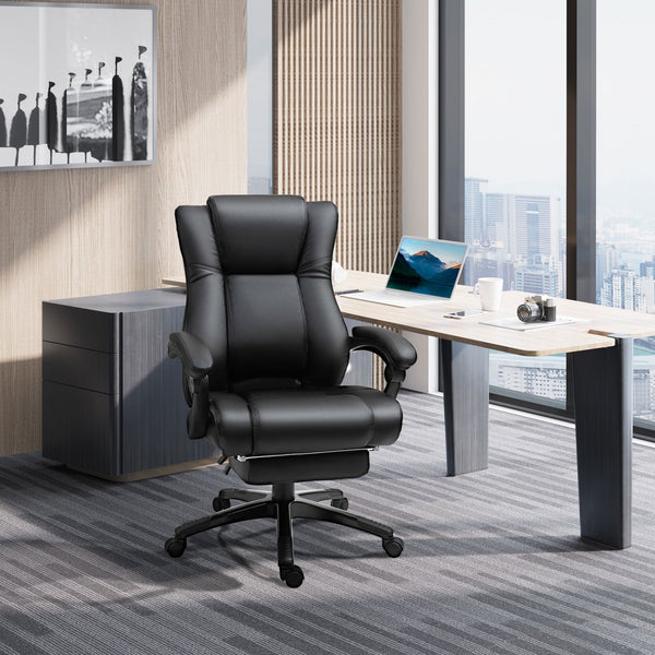 Ergonomic High-Back Executive Chair - Swivel Recliner Office Chair with PU Leather, Footrest & Wheels - Adjustable Height & Comfort for Home Office Use