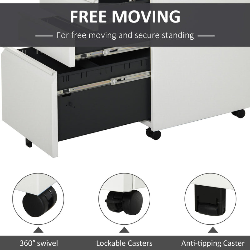Mobile 3-Drawer Vertical File Cabinet - Lockable Rolling Storage Unit, Under Desk Design - Ideal for Home Office Organization