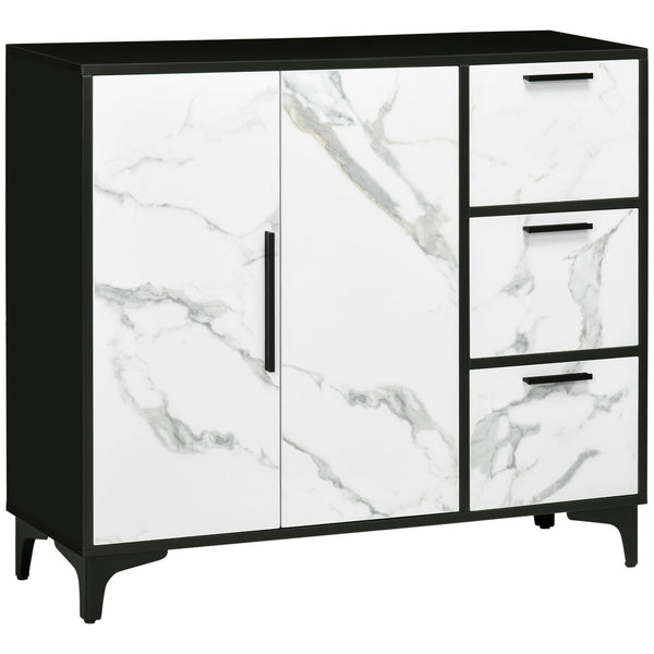 Modern Sideboard Cabinet - 2-Door Cupboard and 3 Drawers, White Finish - Elegant Storage Solution for Living Room and Study