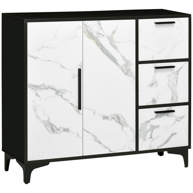 Modern Sideboard Cabinet - 2-Door Cupboard and 3 Drawers, White Finish - Elegant Storage Solution for Living Room and Study