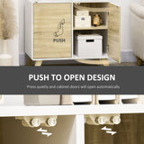 Modern White and Oak Storage Cupboard - Push-to-Open Doors with Adjustable Shelf - Ideal for Living Room, Home Office, or Bedroom Organization