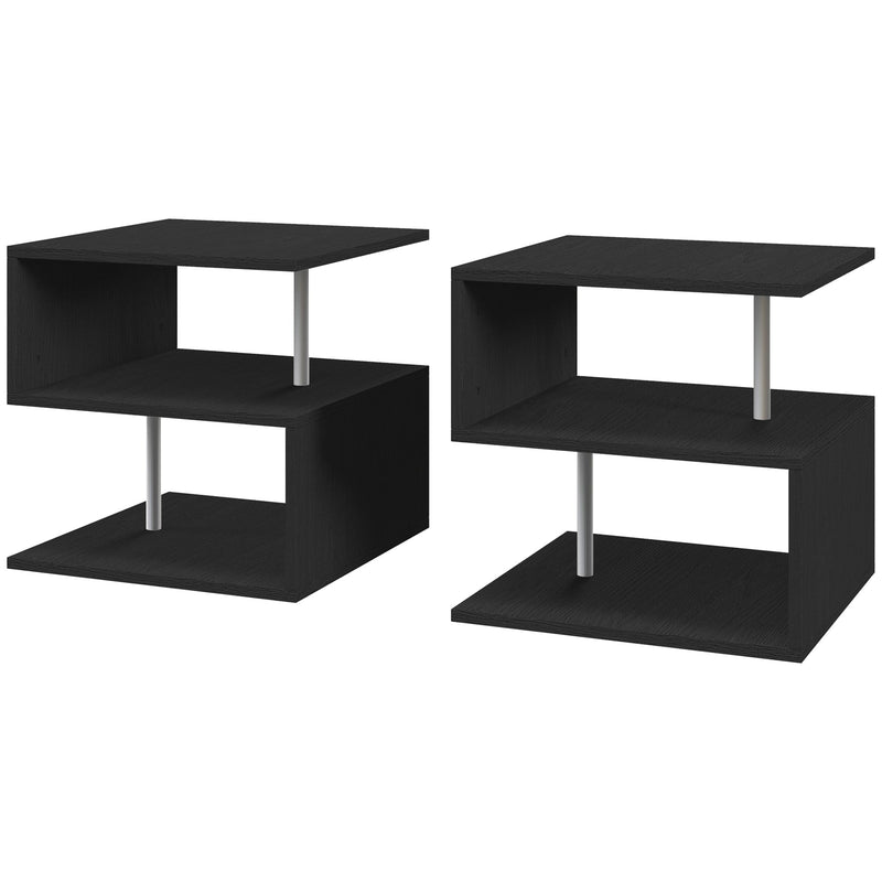 S-Shaped Wooden Table Set - 2-Tier Cube Coffee & Console Storage Shelves, Office Bookcase, Living Room Organizer - Versatile Display and Decor Solution for Modern Homes