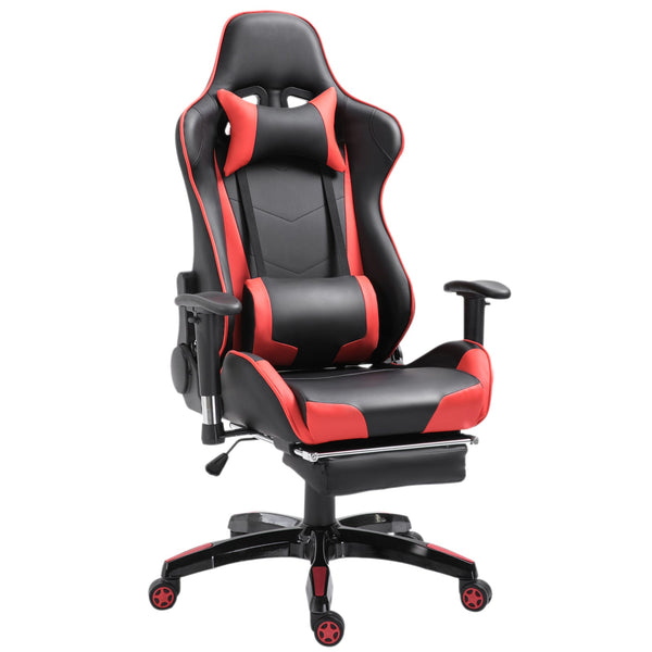 Ergonomic High-Back Racing Chair - Adjustable Swivel Gamer Seat with Footrest and Casters - Comfortable Faux Leather Reclining Office Chair for Gaming and Working