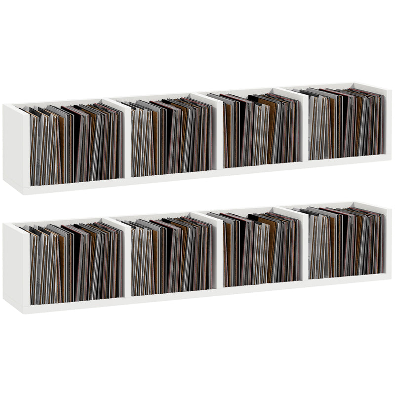 HOMCOM Wall Mount 84 CD / 56 DVD/Blu-ray/ Media Storage Rack 4 Cubes, Wooden Shelf Organiser Unit Bookcase Display, Set of 2, White