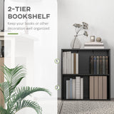HOMCOM 2 Tier Bookshelf, Low Bookcase with Adjustable Shelf, 2 Compartments for Home Office, Living Room, Study, Black | Aosom UK