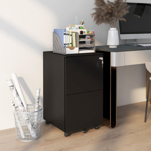 Heavy-Duty Steel Mobile File Cabinet with Lock - 2-Drawer Vertical Storage Organizer, Adjustable Hanging Bar for A4/Legal/Letter - Secure Office Document Management