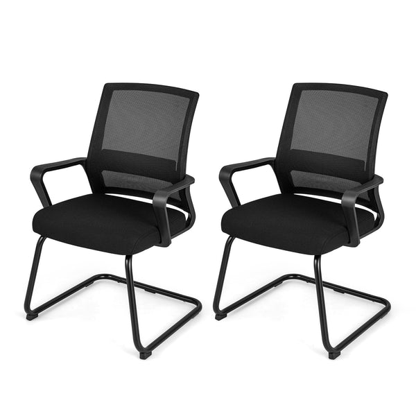 Office Guest Chair Set of 2 with Lumbar Support and Sled Base-
