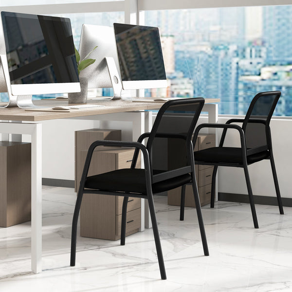 Office Guest Chairs with Ergonomic Mesh Backrest and Cushioned Seat-Black