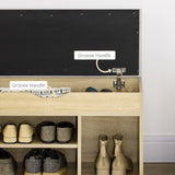 Shoe Cabinet Bench with Hidden Storage - Padded Seating Organizer and Footwear Rack in Oak Tone - Stylish Hallway Space Saver