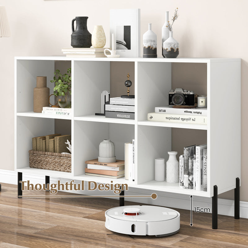 Wooden Storage Bookcase 6-Cube Model - Open Shelving Unit with 5 Black Metal Legs - Ideal for Displaying Books and Solving Storage Problems