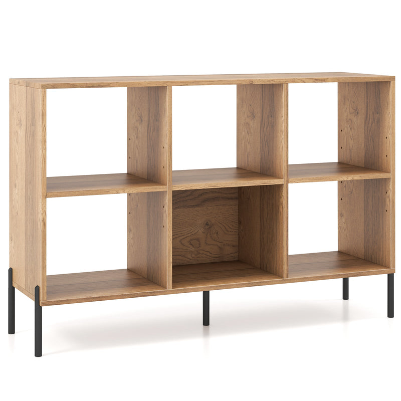 Wooden Storage Bookcase 6-Cube Model - Open Shelving Unit with 5 Black Metal Legs - Ideal for Displaying Books and Solving Storage Problems