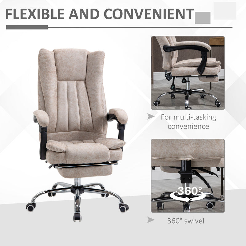 Ergonomic Microfibre Home Office Chair with Reclining Feature - Swivel Wheels, Adjustable Armrests and Footrest for Comfort - Ideal for Extended Desk Work, Beige