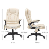 Executive Office Chair with Heat & Massage Feature - High Back PU Leather, Tilt & Reclining Functionality, Beige - Ideal for Stress Relief & Comfort in the Workplace