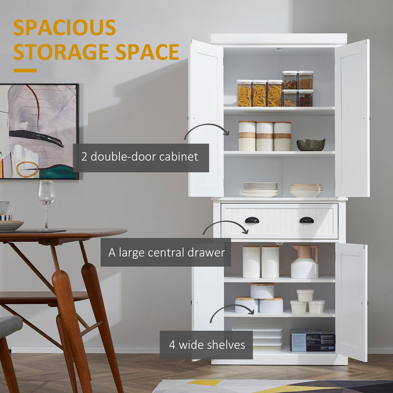 Traditional Kitchen Cupboard - Freestanding Storage Cabinet with Drawer, Doors, and Adjustable Shelves in White - Ideal for Home Organization and Styling