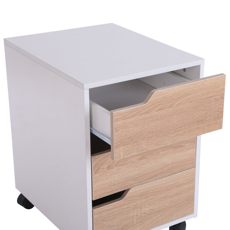 Mobile File Cabinet Pedestal - MDF Construction with 3 Lockable Drawers and Casters - Efficient Office Storage in Oak and White