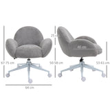 Fluffy Leisure Chair - Ergonomic Home Office Chair with Backrest, Armrests & Wheels - Comfortable Seating for Bedroom & Living Room, Grey