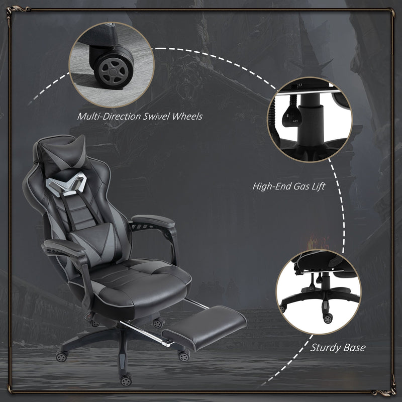 Ergonomic Racing Gaming Chair - Adjustable Height, Recliner, Wheels, Lumbar Support, Retractable Footrest - Ideal for Home Office Comfort and Long Gaming Sessions