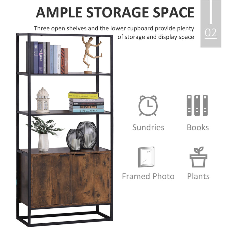 Freestanding Storage Organizer with 3 Open Shelves - Tall Cupboard & Multifunctional Rack for Home Use - Ideal for Living Room, Bedroom, Kitchen in Rustic Brown