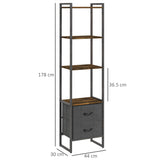 4-Tier Industrial Bookcase with Fabric Drawers - Rustic Brown Storage Shelf with Metal Frame for Versatility - Ideal for Living Room and Bedroom Organization