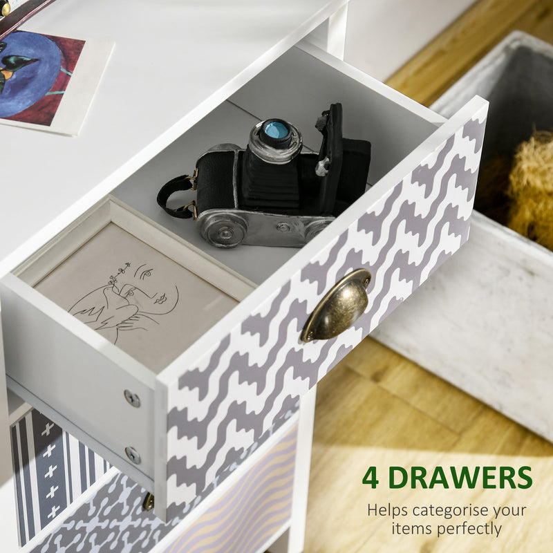 4-Drawer Chest of Drawers with Metal Handles - Slim Bedroom & Living Room Storage Cabinet - Space-Saving Dresser for Clothing and Accessories Organization