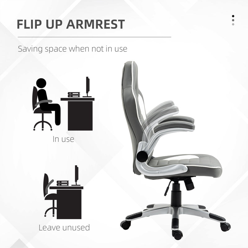 Racing Gaming Chair - High-Back PU Leather Swivel Office Seat with Adjustable Height, Tilt, and Flip-Up Arms - Ideal for Gamers and Home Office Comfort