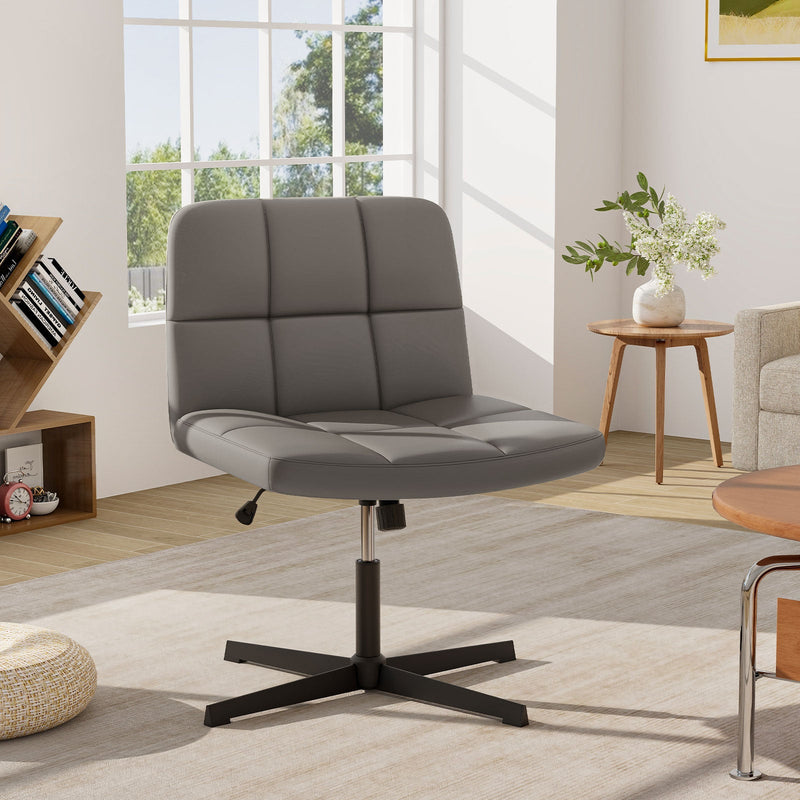 PU Leather Upholstered Armless Cross Legged Office Desk Chair No Wheels-