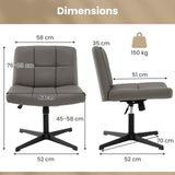 PU Leather Upholstered Armless Cross Legged Office Desk Chair No Wheels-