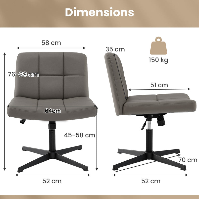 PU Leather Upholstered Armless Cross Legged Office Desk Chair No Wheels-
