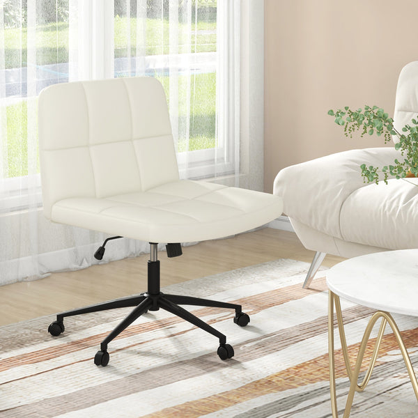 PU Leather Upholstered Cross-legged Office Chair with Wheels-