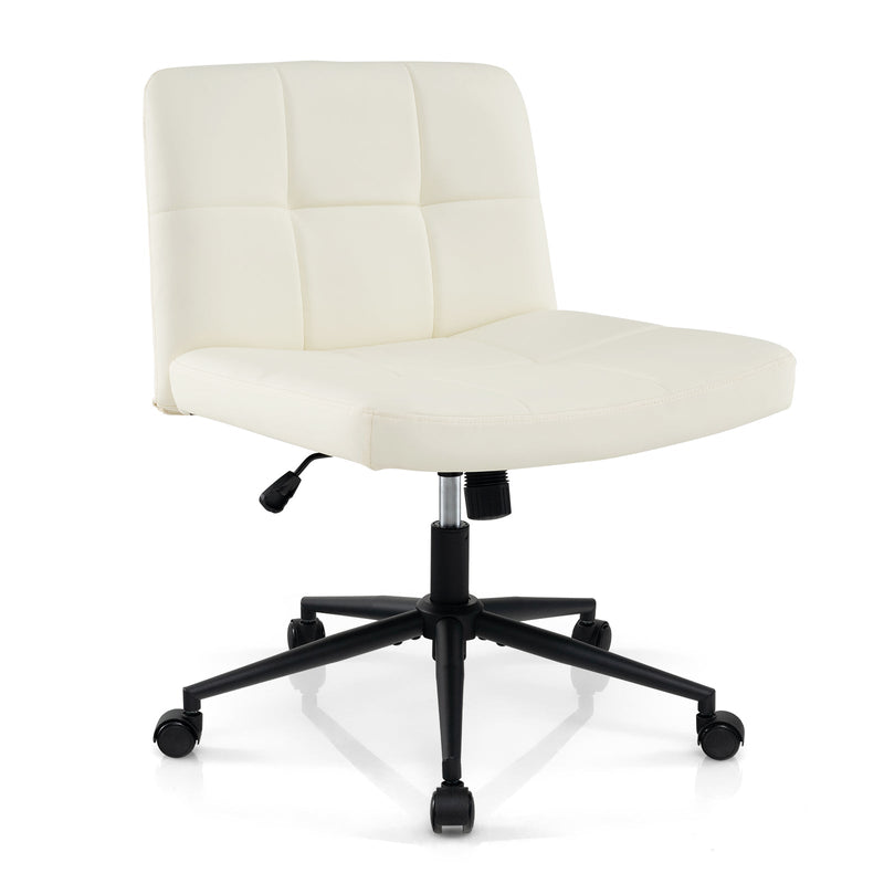 PU Leather Upholstered Cross-legged Office Chair with Wheels-