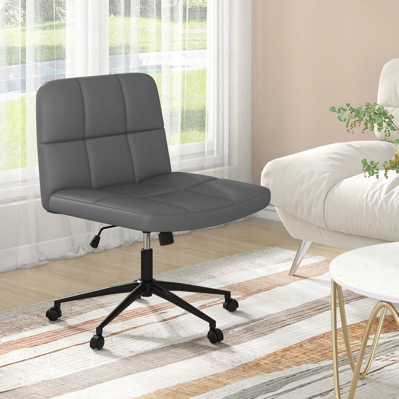 PU Leather Upholstered Cross-legged Office Chair with Wheels-
