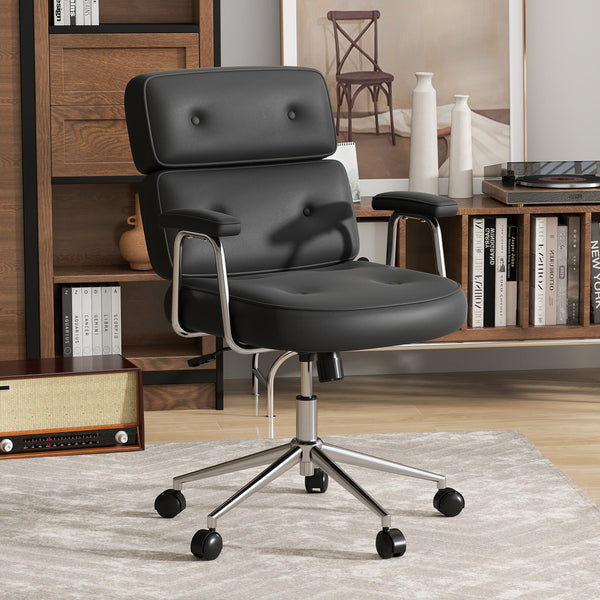 PU Leather Upholstered Office Chair with Button Tufted Back-
