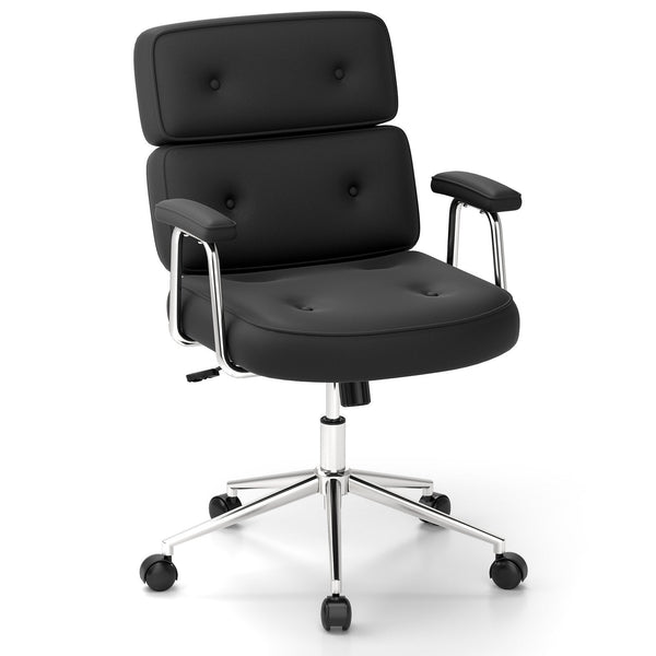 PU Leather Upholstered Office Chair with Button Tufted Back-