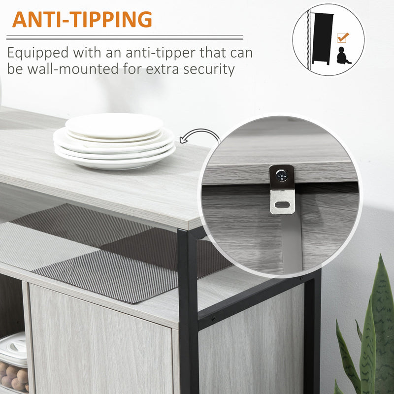 Modern Sideboard Cabinet - Steel Frame with 2 Doors and Adjustable Shelves for Storage - Ideal for Living Room and Hallway Organization, Light Grey