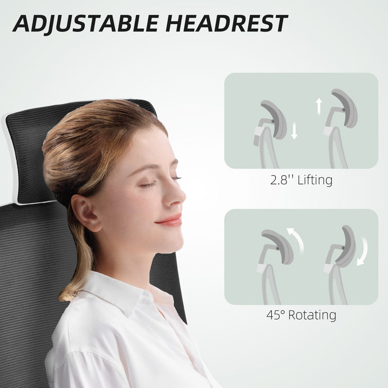 HOMCOM Executive Office Chair, Ergonomic Mesh High Back Desk Chair with Flip-up Armrest, Adjustable Lumbar Support, Rotatable Headrest, Swivel Computer Chair for Home Study, Black