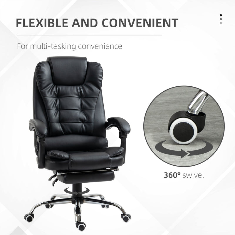 Executive Adjustable Office Chair - PU Leather Swivel Chair with Reclining Backrest & Retractable Footrest - Comfort for Home or Office Use
