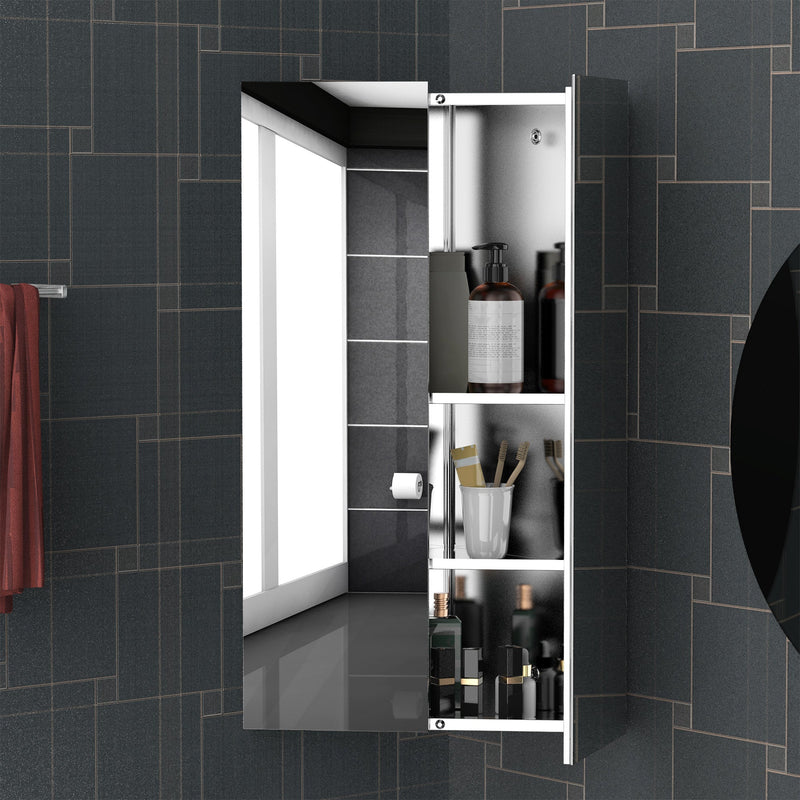 Corner Bathroom Cabinet with Mirrored Door - Wall-Mounted Stainless Steel Organizer with 3 Shelves and 2 Doors - Space-Saving Storage for Home Essentials