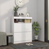 Shoe Storage Organizer for 16 Pairs - Modern White Cabinet with Flip Doors - Ideal for Entryway Clutter Control
