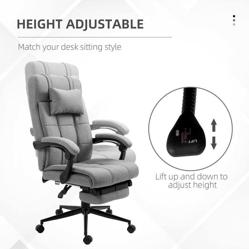 Ergonomic Office Chair with Footrest - Armrests, Lumbar Support & Adjustable Headrest in Light Grey - Comfort Seating for Long Work Hours