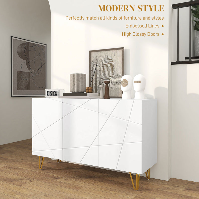 High Gloss Front Storage Cabinet - Freestanding Sideboard with Adjustable Shelving & Soft-Close Doors, Gold Tone Hairpin Legs - Stylish Organizer for Living Room, Dining Area, Hallway